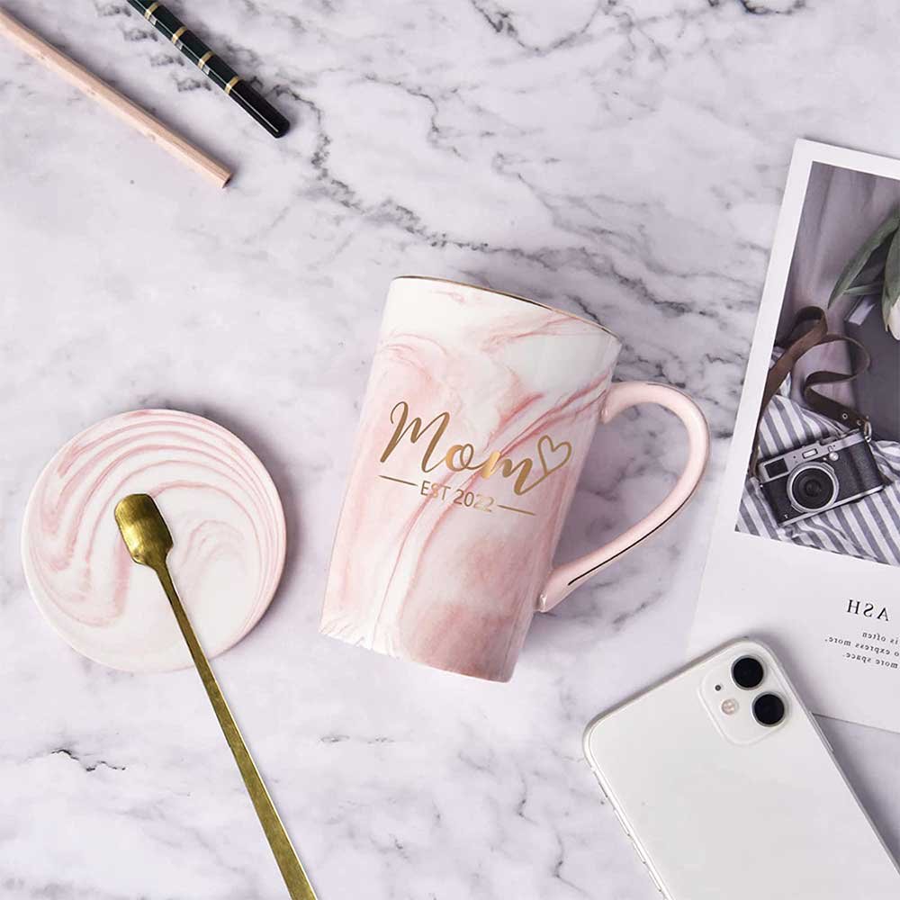Best Mom Ever Pink Marbled Ceramic Coffee Mug