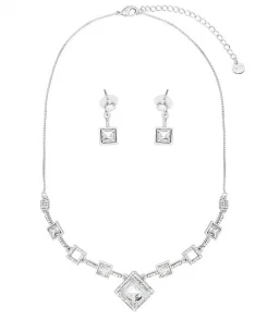 Square Diamond With Diamante Necklace Set2