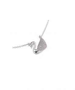 Gold plated swan pendant. Lobster clasp fastener with short link chain. Comes in a gift box.
